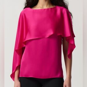 Joseph Ribkoff Shocking Pink Satin Layered Top With Boat Neck size 10